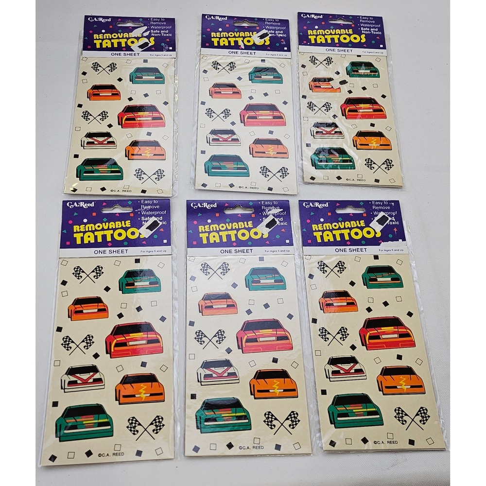 Vintage CA Reed Removable Tattoos 6 Sheets Racing Cars Checkered Flags 90s